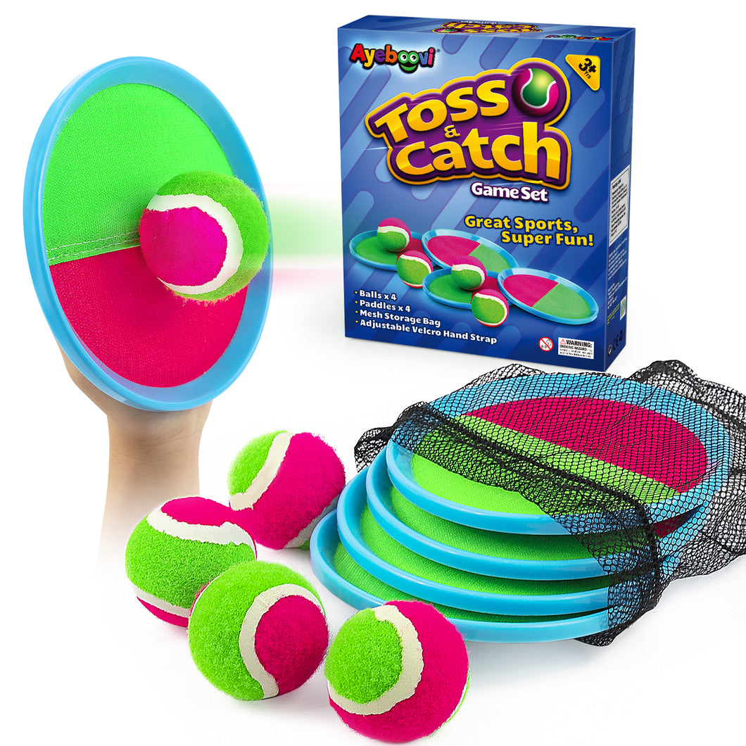 Toss and Catch Ball Game Outdoor Game for Kids Backyard Games Beach Game for Kids (Upgraded) (4 Paddles 4 Balls)